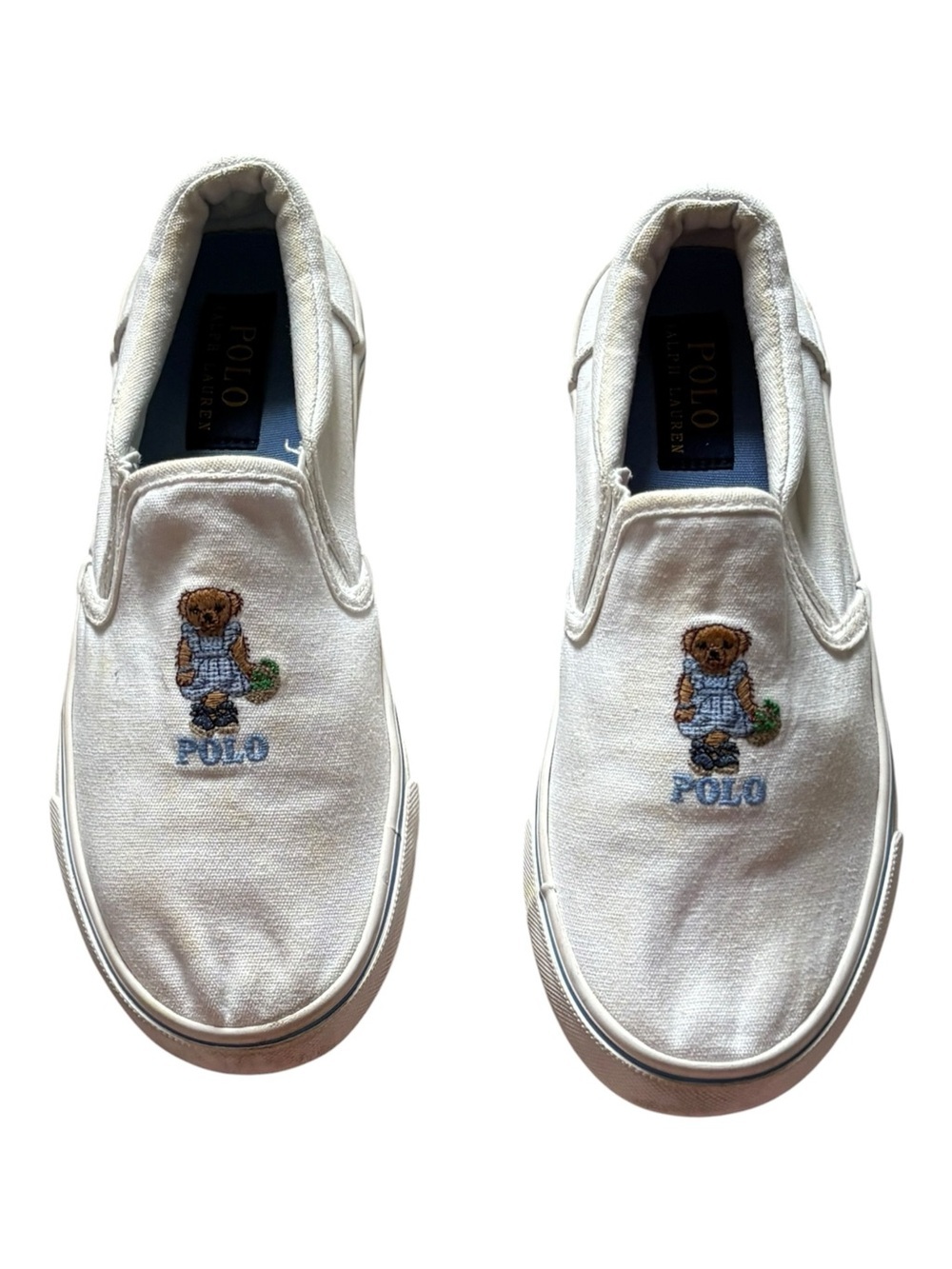 Polo Ralph Lauren Polo Bear White Canvas Slip-On Sneakers Girls Size 3